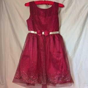 Jona Michelle Sparkling Berry Tulle Party Dress with Silver Bow